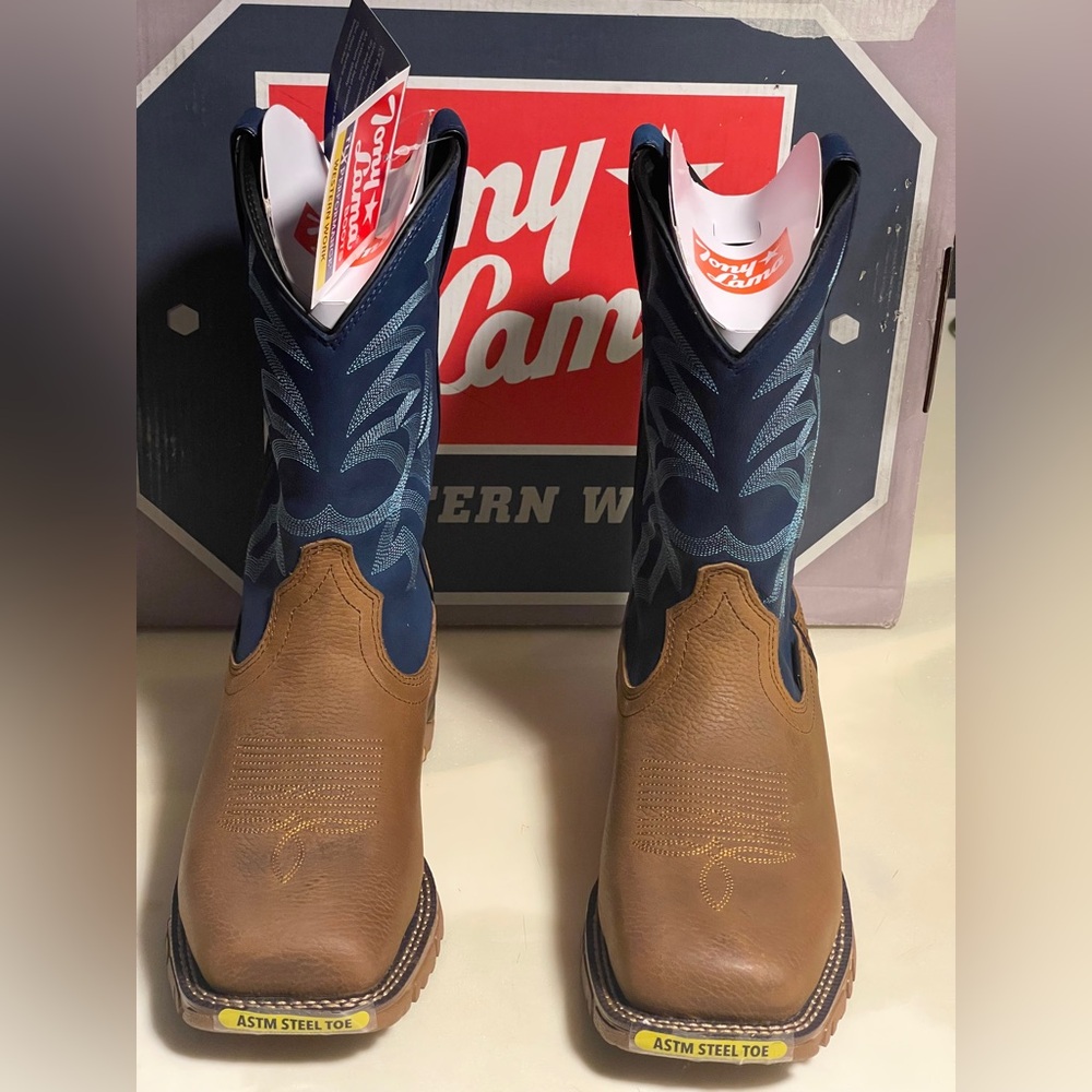 Tony Lama  boots men’s Brown and Blue Cowboy Boots with Square Toe 9